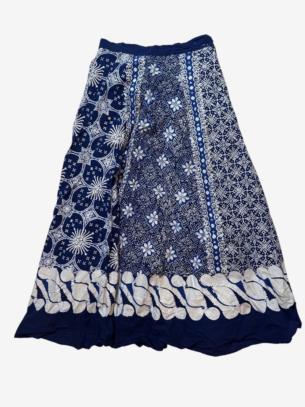 Batik Keris Womens Blue White Batik Print Maxi Wrap Skirt 100% Cotton XS SM